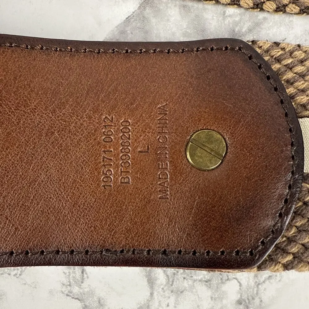 Fossil Womens‎ Brown Tan Herringbone Woven Wide Belt Brown Leather Buckle Size L